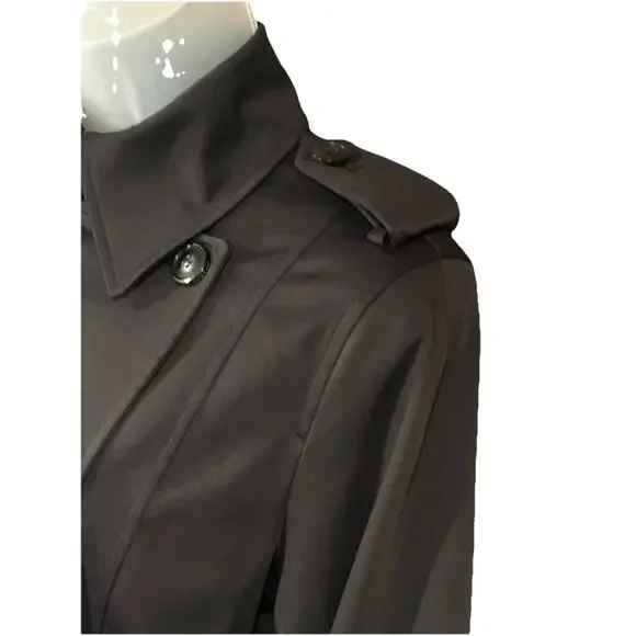 Cole Haan Double Breasted Trench Coat Women's Size 4 Black Satin Lined Classic - Picture 8 of 16